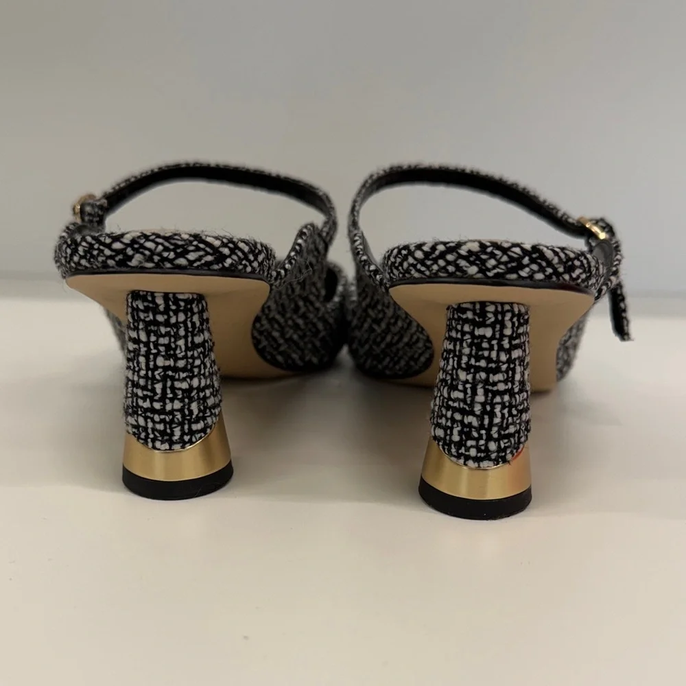 Charles & Keith Black and White Tweed Slingback Heels - Picture 5 of 6